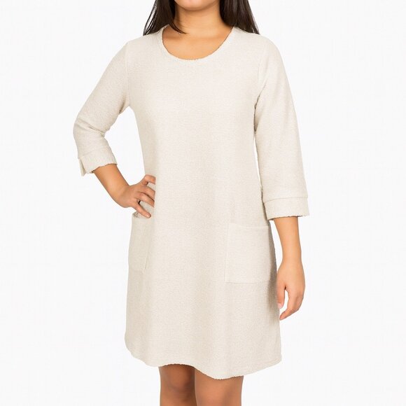 robert louis womens white with black flecks knit pullover pockets dress size L - Picture 1 of 5